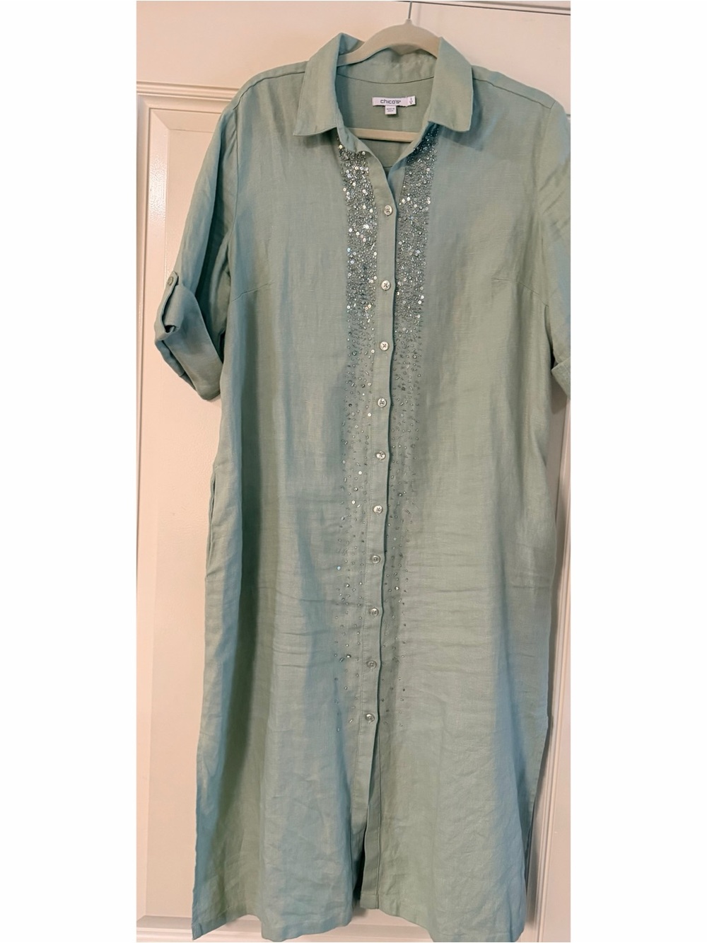 Chico's Light Sage Green Embellished Maxi Dress - Picture 5 of 6